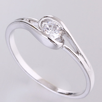 Bliver® Finger Ring, Messing, platineret, med cubic zirconia, nikkel, bly & cadmium fri, 4mm, Størrelse:6.5, Solgt af PC