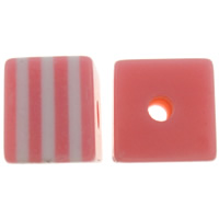 Gestreepte resin kralen, Hars, Kubus, roze, 8x7x8mm, Gat:Ca 2mm, 1000pC's/Bag, Verkocht door Bag