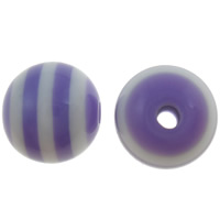 Perles de résine rayé, Rond, strie, violet, 12mm, Trou:Environ 2mm, 1000PC/sac, Vendu par sac