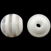 Perles de résine rayé, Rond, strie, blanc, 8mm, Trou:Environ 2mm, 1000PC/sac, Vendu par sac