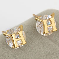 Gets® sieraden Earring, Messing, Letter H, 18K vergulde, met zirkonia, nikkel, lood en cadmium vrij, 9mm, Verkocht door pair