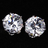 Messing Stud Earring, platineret, med cubic zirconia, nikkel, bly & cadmium fri, 8mm, Solgt af par