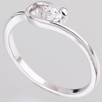 Bliver® Finger Ring, Messing, platineret, med cubic zirconia, nikkel, bly & cadmium fri, 4mm, Størrelse:5, Solgt af PC