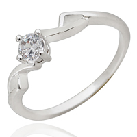 Bliver® Finger Ring, Messing, platineret, med cubic zirconia, nikkel, bly & cadmium fri, 4mm, 5.5mm, Størrelse:9, Solgt af PC