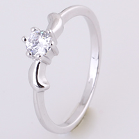 Bliver® Finger Ring, Messing, platineret, med cubic zirconia, nikkel, bly & cadmium fri, 4mm, Størrelse:7.5, Solgt af PC