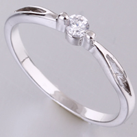 Bliver® Finger Ring, Messing, platineret, med cubic zirconia, nikkel, bly & cadmium fri, 3mm, Størrelse:5, Solgt af PC