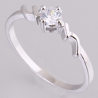 Bliver® Finger Ring, Messing, platineret, med cubic zirconia, nikkel, bly & cadmium fri, 4mm, Størrelse:6.5, Solgt af PC