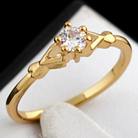 Bliver® Finger Ring, Messing, 18K forgyldt, med cubic zirconia, nikkel, bly & cadmium fri, 5mm, Størrelse:6.5, Solgt af PC