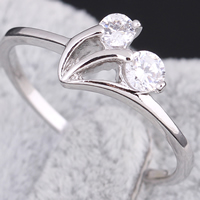 Bliver® Finger Ring, Messing, platineret, med cubic zirconia, nikkel, bly & cadmium fri, 8mm, Størrelse:9, Solgt af PC