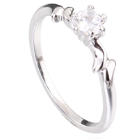 Bliver® Finger Ring, Messing, platineret, med cubic zirconia, nikkel, bly & cadmium fri, 4mm, Størrelse:6.5, Solgt af PC