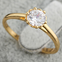 Bliver® Finger Ring, Messing, 18K forgyldt, med cubic zirconia, nikkel, bly & cadmium fri, 6mm, Størrelse:5, Solgt af PC