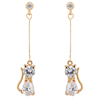 Gets® Jewelry Earring Brass Cat 18K gold plated with cubic zirconia nickel lead & cadmium free 45mm Sold By Pair