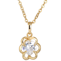 Gets® Jewelry Necklace Brass Flower 18K gold plated oval chain & with cubic zirconia nickel lead & cadmium free 20mm Sold Per Approx 18 Inch Strand