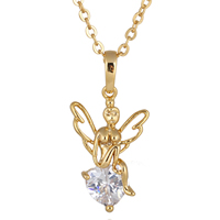 Gets® Jewelry Necklace Brass Angel 18K gold plated oval chain & with cubic zirconia nickel lead & cadmium free 25mm Sold Per Approx 18 Inch Strand