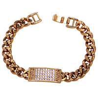 Bracelet Bijoux Gets®, laiton, Plaqué d'or 18K, chaîne de gourmette & pavé de micro zircon, protéger l'environnement, sans nickel, plomb et cadmium, 12mm, Vendu par Environ 8 pouce brin