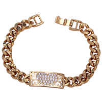 Bracelet Bijoux Gets®, laiton, Plaqué d'or 18K, chaîne de gourmette & pavé de micro zircon, protéger l'environnement, sans nickel, plomb et cadmium, 12mm, Vendu par Environ 8 pouce brin