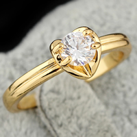 Bliver® Finger Ring, Messing, 18K forgyldt, med cubic zirconia, nikkel, bly & cadmium fri, 4mm, Størrelse:5, Solgt af PC