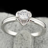 Bliver® Finger Ring, Messing, platineret, med cubic zirconia, nikkel, bly & cadmium fri, 4mm, Størrelse:5, Solgt af PC