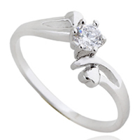 Bliver® Finger Ring, Messing, platineret, med cubic zirconia, nikkel, bly & cadmium fri, 5mm, Størrelse:6.5, Solgt af PC