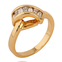 Bliver® Finger Ring, Messing, 18K forgyldt, med cubic zirconia, nikkel, bly & cadmium fri, 12mm, Størrelse:7, Solgt af PC