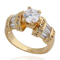 Bliver® Finger Ring, Messing, 18K forgyldt, med cubic zirconia, nikkel, bly & cadmium fri, 10mm, Størrelse:8, Solgt af PC