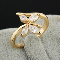 Anello di barretta Gets®, ottone, Farfalla, laccato oro 18K, con zirconi cubici, assenza di nichel,piombo&cadmio, 12mm, Misura:7, Venduto da PC