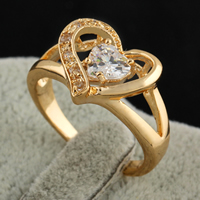 Anello di barretta Gets®, ottone, Cuore, laccato oro 18K, con zirconi cubici, assenza di nichel,piombo&cadmio, 14mm, Misura:7, Venduto da PC