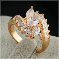 Bliver® Finger Ring, Messing, 18K forgyldt, med cubic zirconia, nikkel, bly & cadmium fri, 12mm, Størrelse:8, Solgt af PC