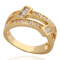 Bliver® Finger Ring, Messing, 18K forgyldt, med cubic zirconia, nikkel, bly & cadmium fri, 9mm, Størrelse:7, Solgt af PC