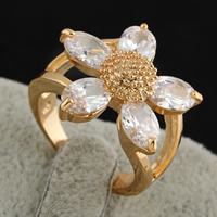 Bliver® Finger Ring, Messing, Flower, 18K forgyldt, med cubic zirconia, nikkel, bly & cadmium fri, 20mm, Størrelse:8, Solgt af PC