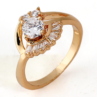 Bliver® Finger Ring, Messing, 18K forgyldt, med cubic zirconia, nikkel, bly & cadmium fri, 10mm, Størrelse:8, Solgt af PC