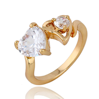 Bliver® Finger Ring, Messing, Heart, 18K forgyldt, med cubic zirconia, nikkel, bly & cadmium fri, 8mm, Størrelse:7, Solgt af PC