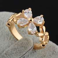 Gets® Ring Finger, Prás, Flower, 18K óir plated, le zirconia ciúbach, nicil, luaidhe & caidmiam saor in aisce, 12mm, Méid:8, Díolta De réir PC