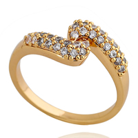 Bliver® Finger Ring, Messing, 18K forgyldt, Micro Pave cubic zirconia, nikkel, bly & cadmium fri, 10mm, Størrelse:7, Solgt af PC