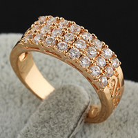 Bliver® Finger Ring, Messing, 18K forgyldt, Micro Pave cubic zirconia, nikkel, bly & cadmium fri, 12mm, Størrelse:8, Solgt af PC