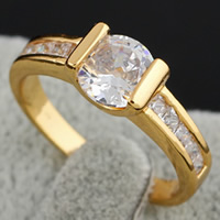 Anello di barretta Gets®, ottone, laccato oro 18K, con zirconi cubici, assenza di nichel,piombo&cadmio, 8.5x7mm, Misura:7, Venduto da PC