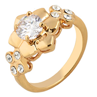 Bliver® Finger Ring, Messing, Flower, 18K forgyldt, med cubic zirconia, nikkel, bly & cadmium fri, 6mm, Størrelse:8, Solgt af PC