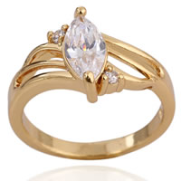 Bliver® Finger Ring, Messing, 18K forgyldt, med cubic zirconia, nikkel, bly & cadmium fri, 6mm, Størrelse:7, Solgt af PC