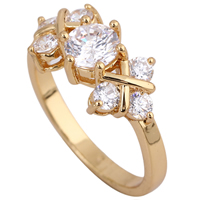 Bliver® Finger Ring, Messing, 18K forgyldt, med cubic zirconia, nikkel, bly & cadmium fri, 6mm, Størrelse:7, Solgt af PC