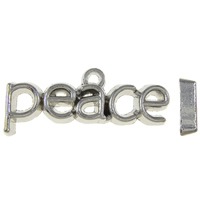 Cink ötvözet Message Medálok, Word peace, platina színű bevont, nikkel, ólom és kadmium mentes, 26x10x2.50mm, Lyuk:Kb 1.5mm, Kb 500PC-k/KG, Által értékesített KG