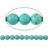 Turquoise Kralen, Natuurlijke Turquoise, Ronde, blauw, 6mm, Gat:Ca 1mm, Lengte 16 inch, 20strengen/Lot, Verkocht door Lot