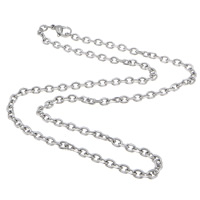 Stainless Steel Chain halskæde, 304 rustfrit stål, oval kæde, oprindelige farve, 5x3.50x1mm, Længde Ca. 17.5 inch, 50Strands/Lot, Solgt af Lot