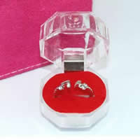 Acryl Single Ring Box, met Spons & Katoenfluweel, rood, 38x38mm, 200pC's/Lot, Verkocht door Lot