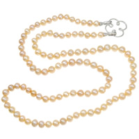 Diúilicín Péarla muince Nádúrtha, Pearl Fionnuisce, le Rhinestone, práis clasp, Babhta, bándearg, 8-9mm, Díolta Per 32 Inse Snáithe