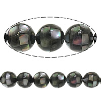 Abalone Shell Perler, Black Shell, Runde, mosaik, 10mm, Hole:Ca. 1mm, Ca. 40pc'er/Strand, Solgt Per Ca. 15.5 inch Strand