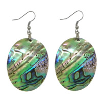 Abalone Shell Drop Earring, messing ørering krog, Flad Oval, platin farve forgyldt, 62.5mm, 30x40x2mm, 10par/Lot, Solgt af Lot