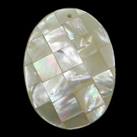 Natural White Shell Pendler, Flad Oval, mosaik, 30x39.50x7.50mm, Hole:Ca. 1.5mm, 10pc'er/Lot, Solgt af Lot