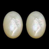 White Shell Cabochon, Lapos ovális, lapos vissza, 10x14x4mm, 50PC-k/Lot, Által értékesített Lot