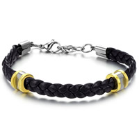 Bracelets cordon PU, acier inoxydable, avec cuir PU, Placage, noire, 10mm, 7mm, Vendu par Environ 8.8 pouce brin