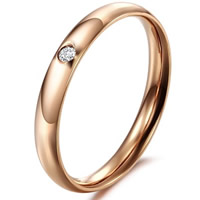 Strass en acier inoxydable Bague, Plaqué de couleur d'or rose, pour femme & avec strass, 3mm, Taille:9, Vendu par PC